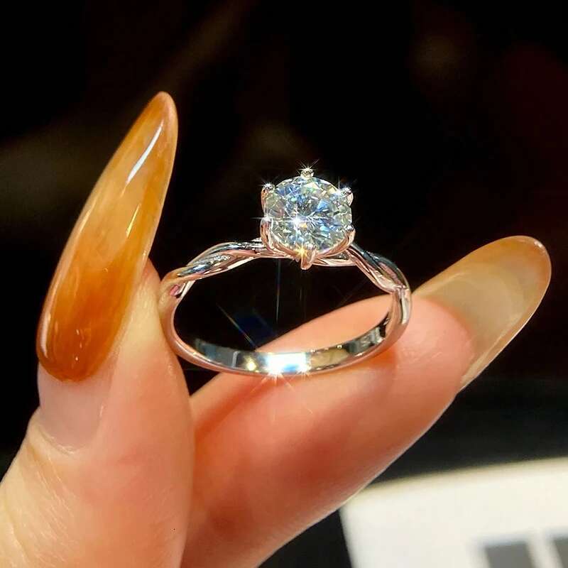 GRA 1CT Moissanite Diamond Winding Round Shiny Ring Suitable for Womens Daily WearReal 925 Sterling Silver Luxury Jewelry