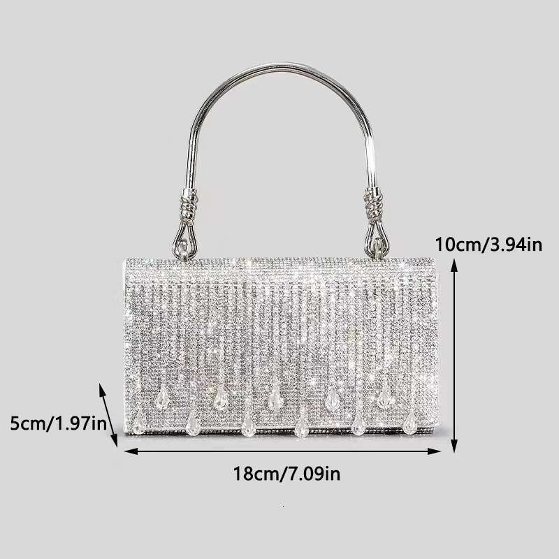 Rhie Evening Tote Bag For Women 2024 Fashion Sier Crystal Wedding Clutch Purse Accessory Designer Handbag