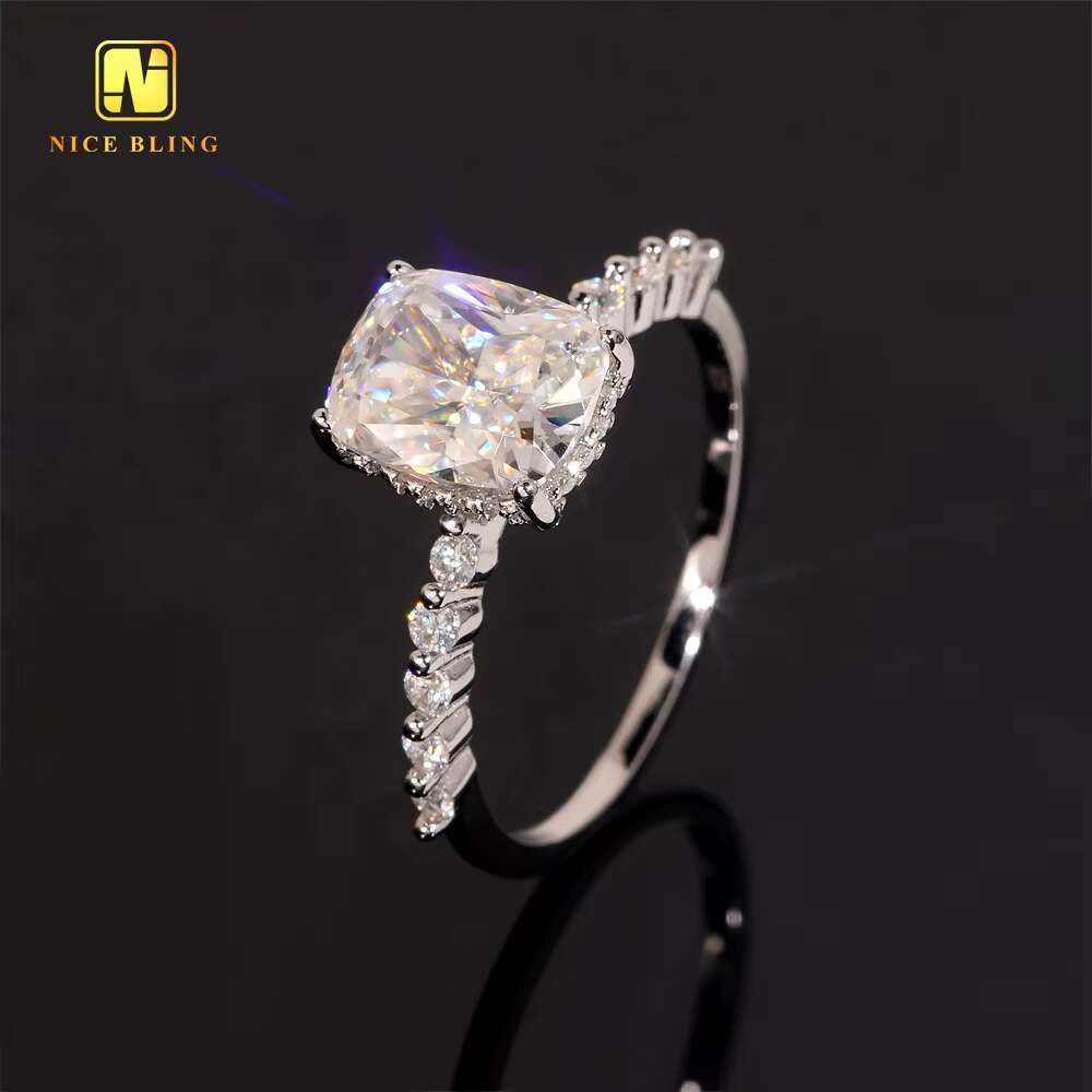 Manufacturer Direct Selling Wedding Ring VVS Moissanite 925 Silver Rings Diamond Jewelry Radiant Cut Engagement Ring for Women