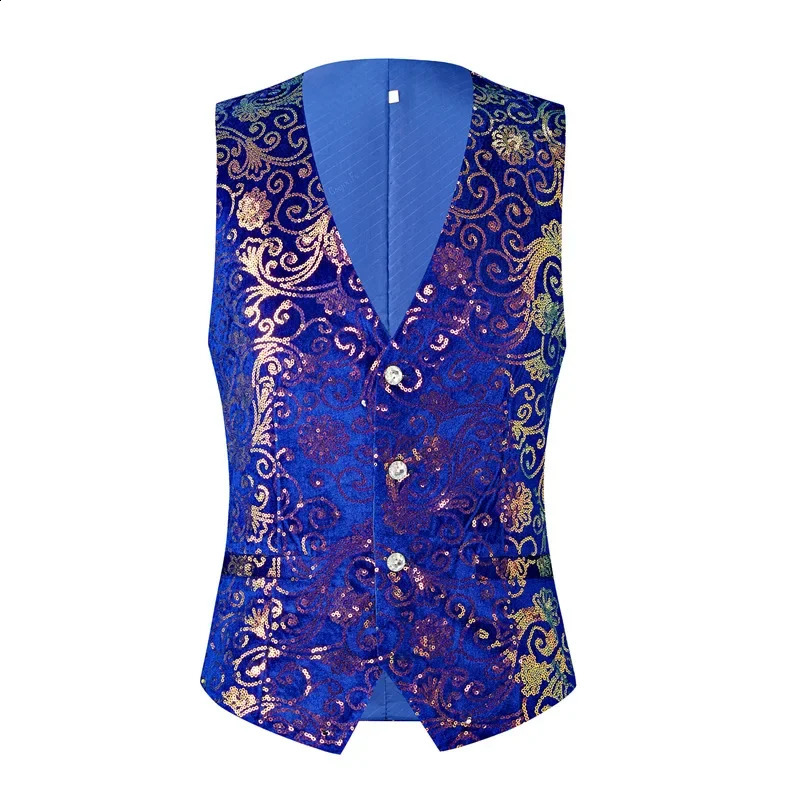 Gold Mens Suit Vest Single-breasted V-neck Vests Shiny Sequins Decorated Waistcoat Suitable for Host/Singer/Stage/Party 250407