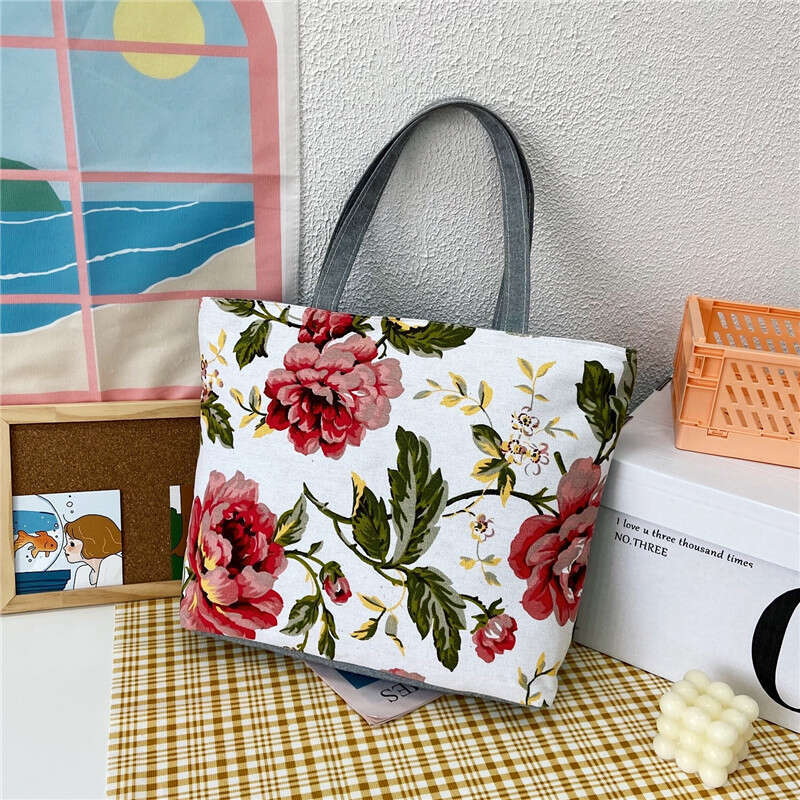 designer bag New canvas high-capacity women's printed handbag, Korean version tote bag, artistic student bag