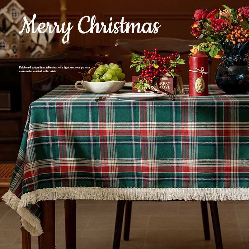 Christmas Buffalo Checked Tassel Tablecloth Rectangle Plaid Polyester Table Covers Holiday Picnic Kitchen Dining Room Christmas Decoration Y251113