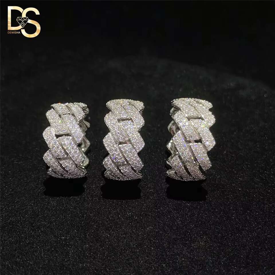 Factory Wholesale Hip Hop Full Iced Out Moissanite Diamond 925 Silver Cuban Ring