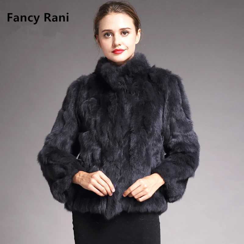 Natural Rabbit Fur Coat Women Winter Jacket Real Leather And Fur Bolero Womens Clothing Female Outerwears With 2025 Black Cold Z260209
