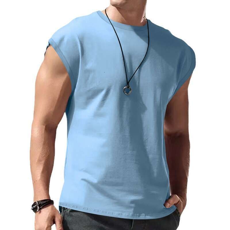 Amazon Cross-Border 2025 Men's Summer New Sleeveless T-Shirt Youth Loose Solid Color Thin Vest Tank Top for Men