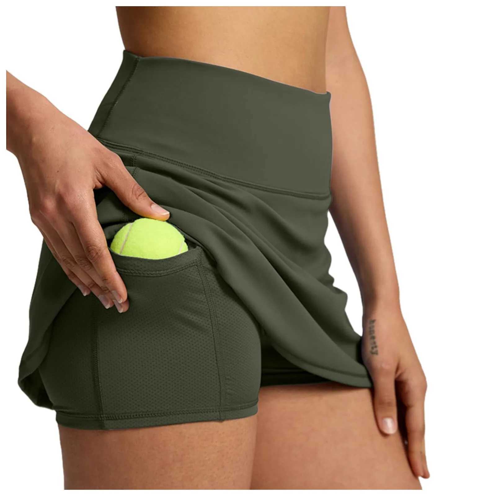 2024 Womens Tennis Dance Fitness Solid Sports Skiing Womens Tennis Running Skort Active Sports Yoga Fitness Sprint Y250412