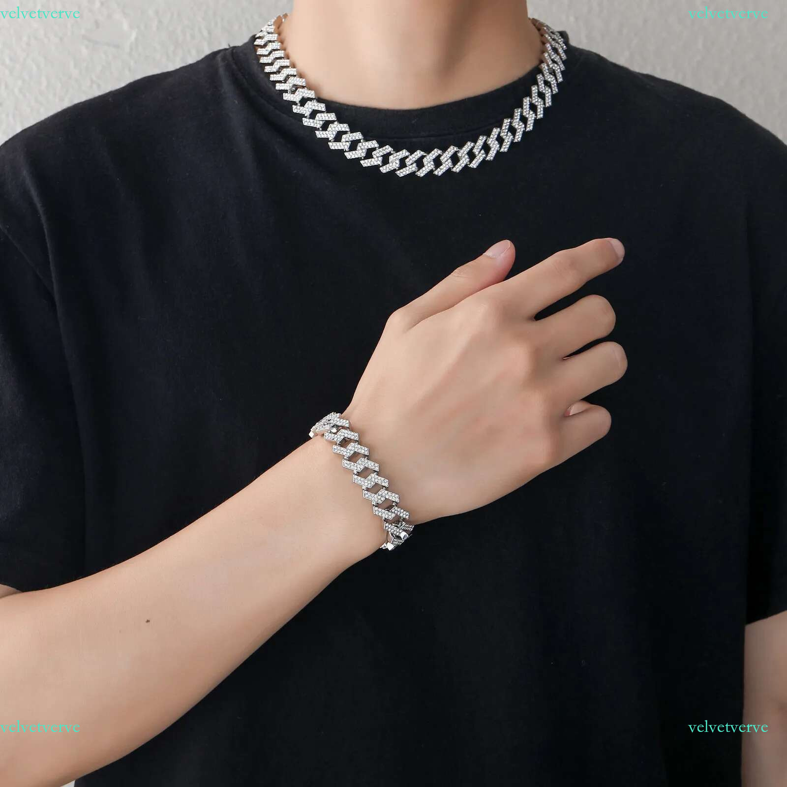 15mm Cuban k Chain Necklaces Micro Pave Prong Fashion Hiphop Full Iced Out Rhies Jewelry for Men Women Gold Sier Bg Hip Hop Bracelets Gifts