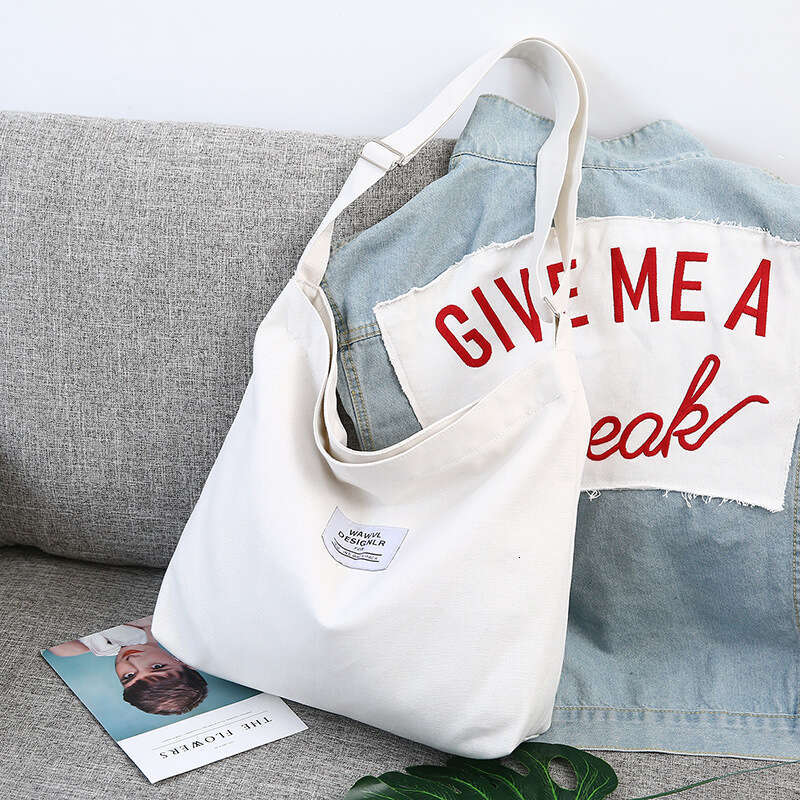 2025New Women's Big Korean Style Letter One Shoulder School Handheld Large Capacity Canvas Bag