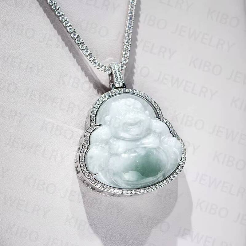 High Quality Jade Buddha Gold Moissnaite Diamond Hip Hop Buddha Pendant Necklace