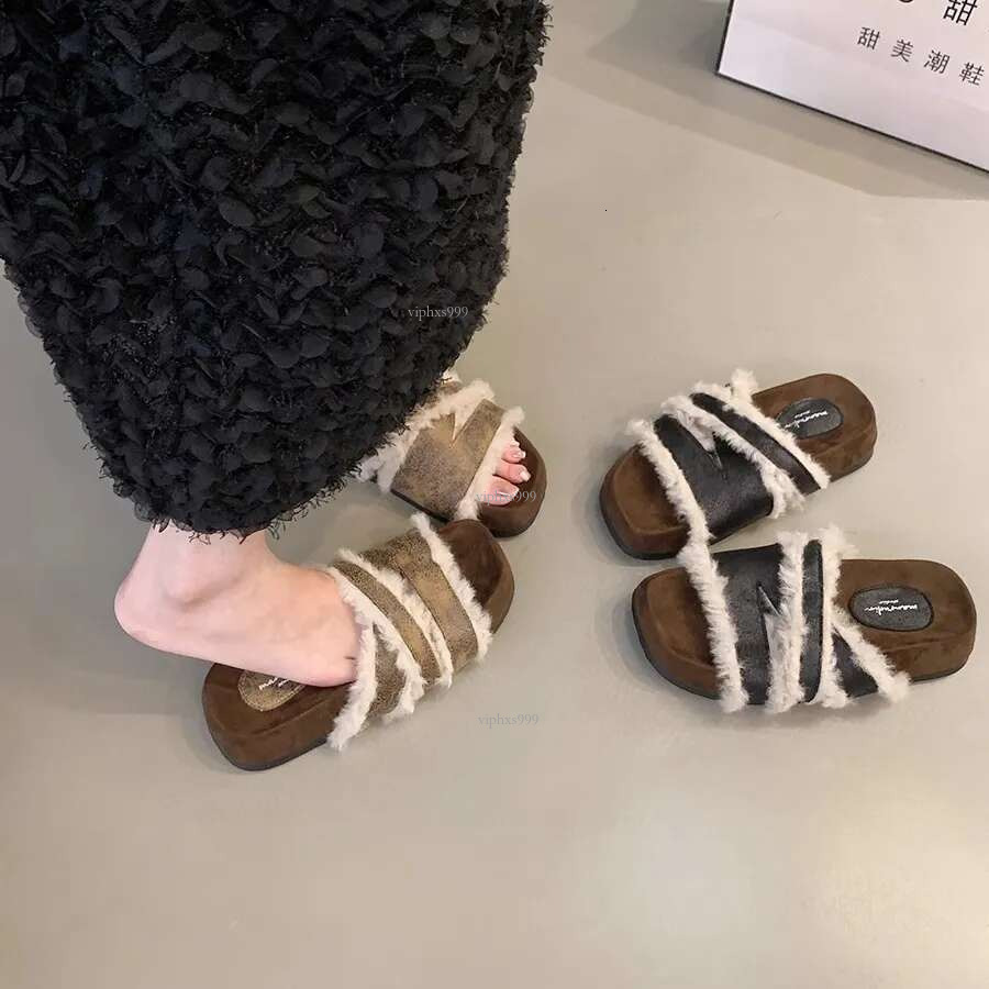 New Free Shipping Designer Shoes Internet Celebrity Thick Sole Height Increasing Hairy Slippers Women Gentle Fairy Style Fashionable One Piece Drag Fo