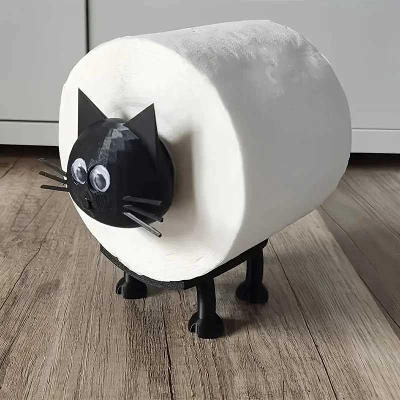 1pc Funny Cat Toilet Roll Holder standing 3D Printed Black Sheep Loo Roll Holder Self-adhesive Plastic Bathro Set Y251112