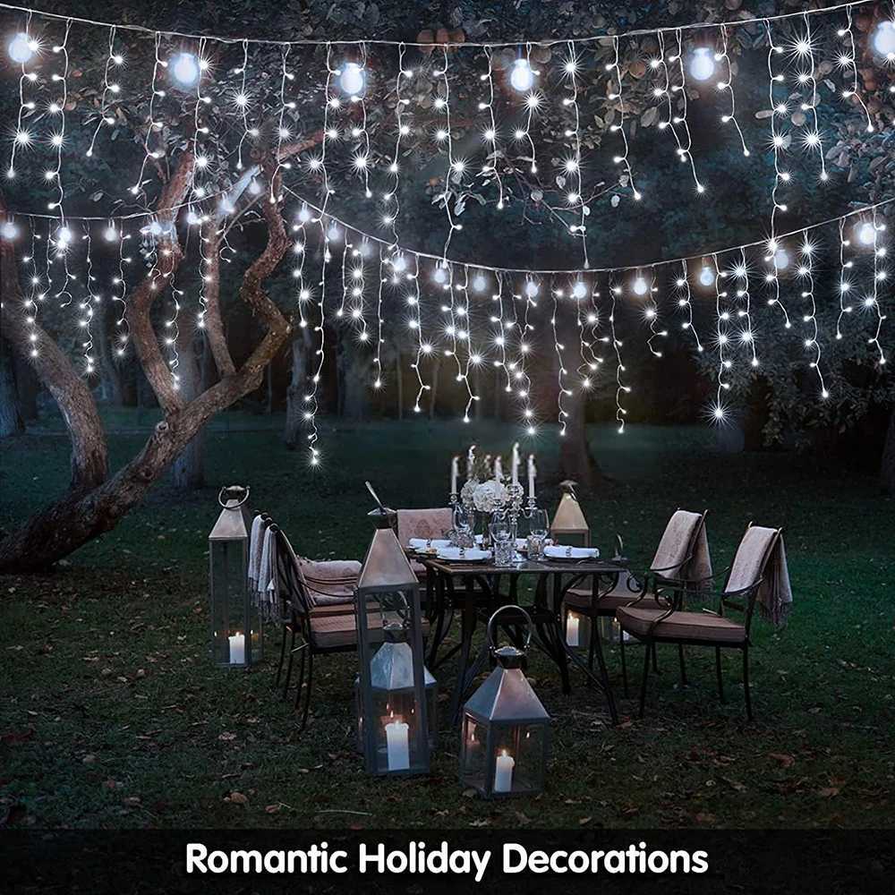 Solar Icicle Lights Wedding Decoration Fairy Lights String 8 Modes Outdoor Eaves Decoration For Christmas Party Garden Lighting M251113