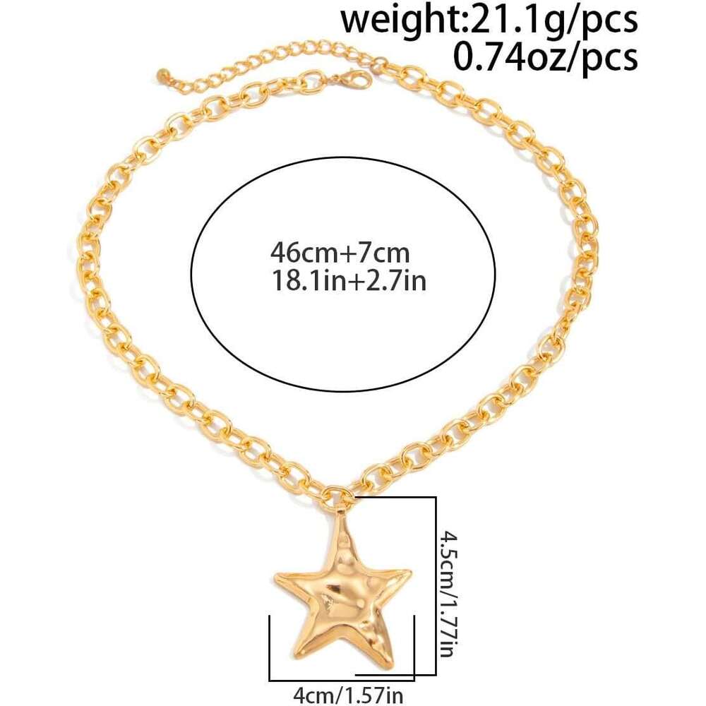 Chunky Gold Statement Necklace Dainty Adjustable Thick Chain Star Pendant Necklaces Trendy Jewelry for Women