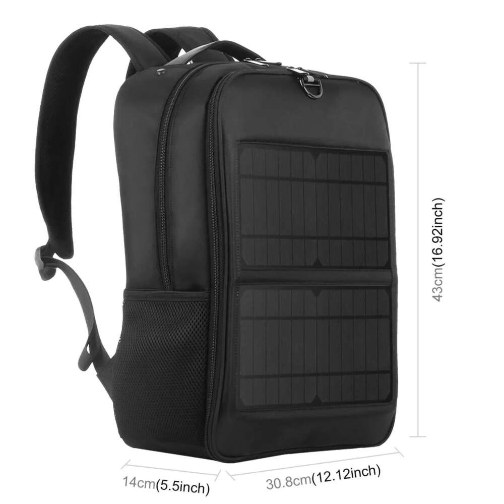 Solar Backpack 12/20W Panel Powered Laptop Bag Water-Resistant Large Capacity With External USB Charging Port New Men's Bag