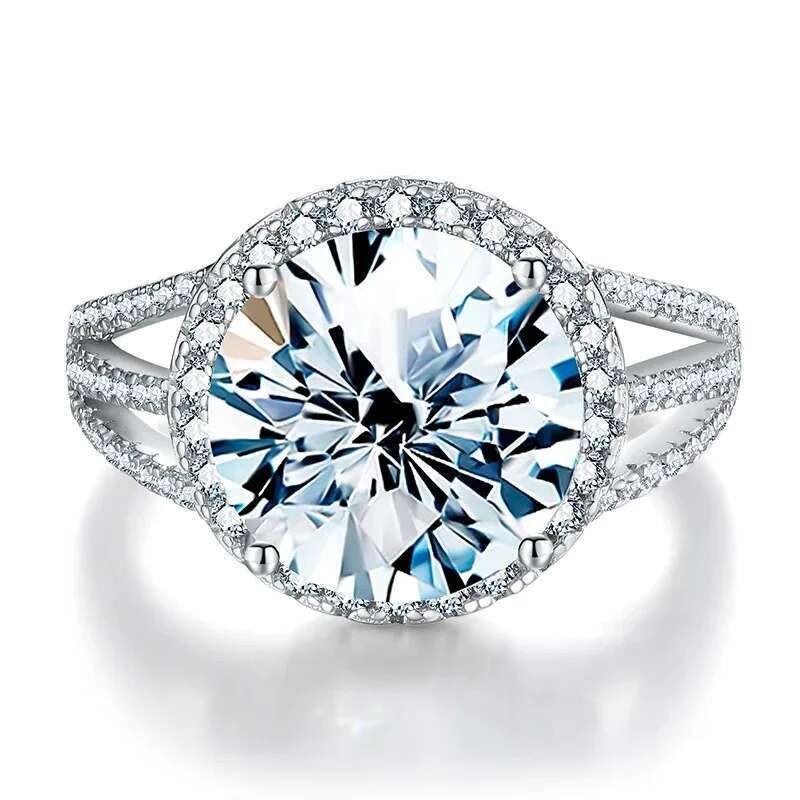 GRA Luxury Real Certified 5CT Moissanite Halo Rings for Women Real 925 Sterling Silver Big Round Diamond Wedding Fine Jewelry