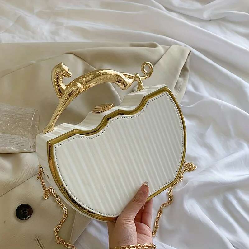 Niche Geometric Design Handbag, Stylish Crossbody Box Bag, Women's Satchel Bag With Animal Shaped Handle