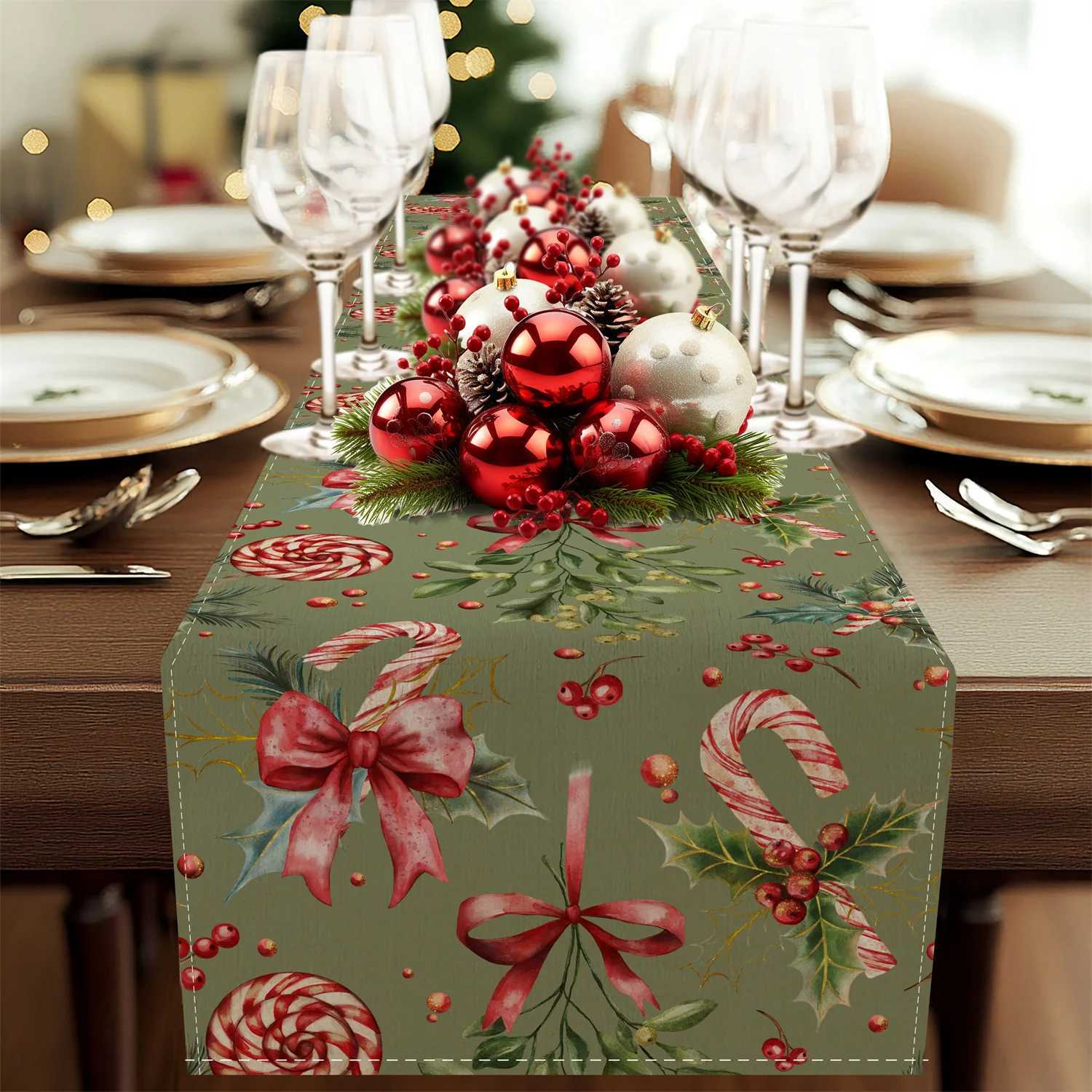 Christmas VIKAMA Green Christmas Table Runner Table Flag Decor Kitchen Dining Table Home Holiday Decor Christmas Gift Y251113