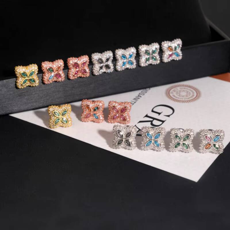 Ready to Ship 15mm Color Moissanite Flower Stud Earrings 925 Silver Hip Hop Iced Earrings Pass Diamond Test