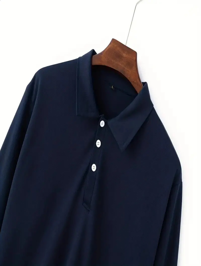 2025 Classic Fashion Button Solid Color Long Sleeve Collar Shirt Sporty Breathable Casual Flip Collar Pocket Polo Shirt 250409