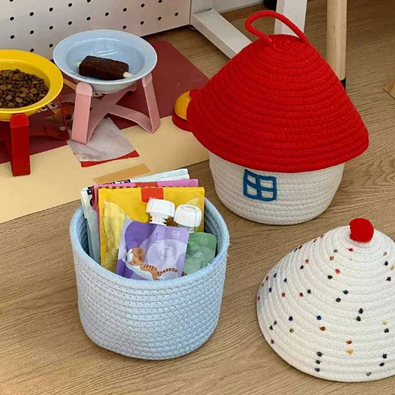 Cartoon House Shape Cotton Rope Woven Storage Basket Sundries Snacks Basket Kids Toys Container He Desktop Organizer Y251112