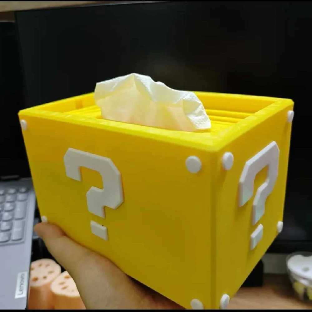 3D Printed Question Block Tissue Box with Auto Lowering Design for Decor Self Lowering Top for Easy Last Tissue Access Y251112