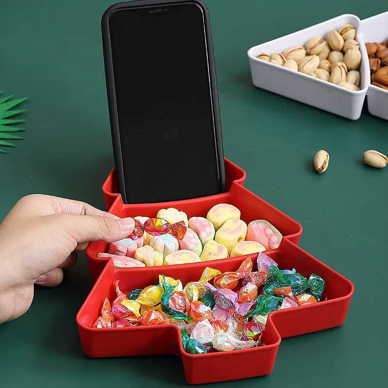 Christmas Creative Christmas Fruit Plate Christmas Tree Grid Dried Fruit Plate Household Snack Plate Plastic Candy Plate Y251113
