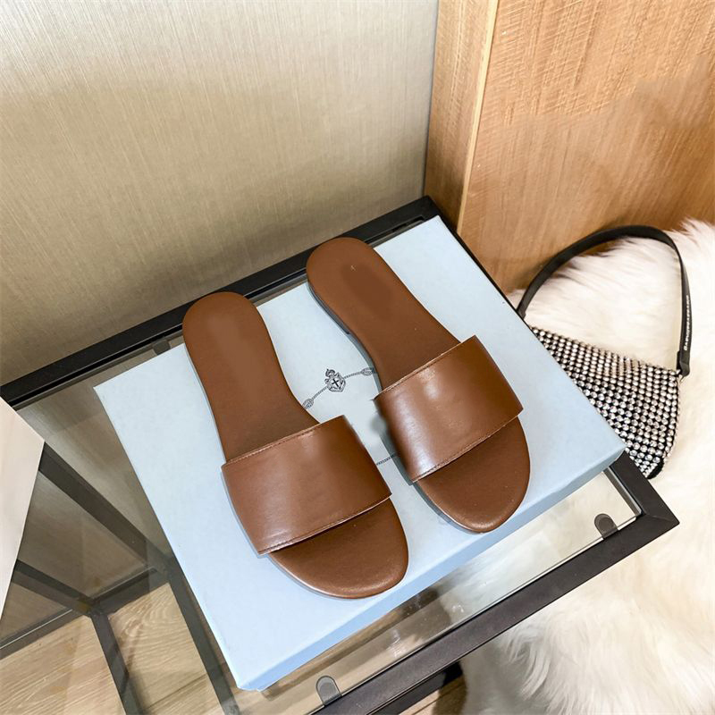2025 with box Designer women fashion luxury sandals classic slippers triangle leather real leather slides flip flops flats shoes sneakers 35-42