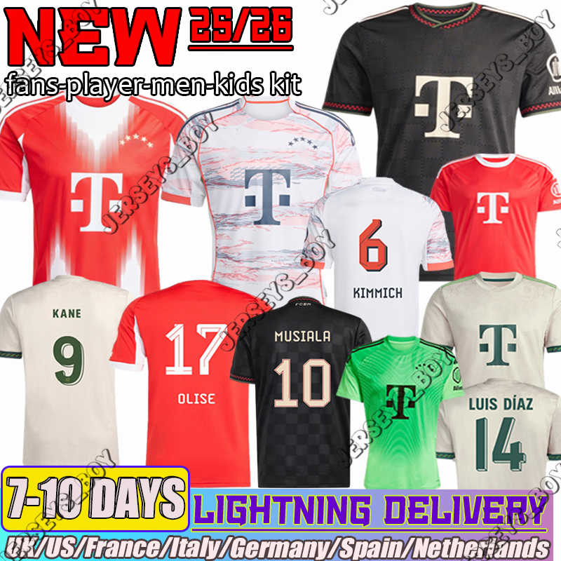 trikot FC bayernmunich 25 26 jersey Luis Diaz MUSIALA KANE KIMMICH Sane long sleeve Soccer Jerseys Muller de Ligt J. Davies football Shirt Kids kits goalkeeper jersey