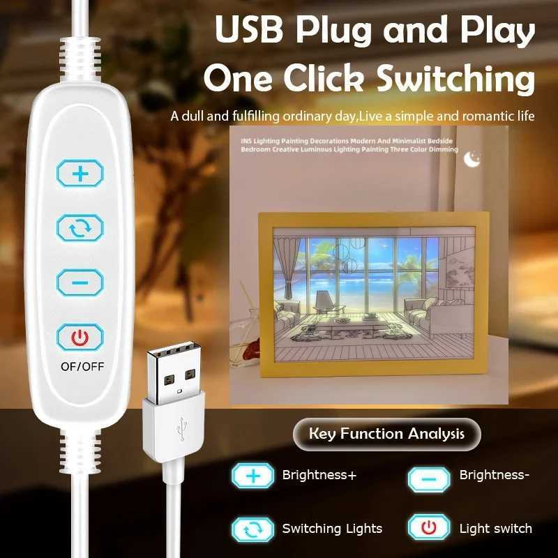 Beautiful LED Light Painting Indoor Sunlight Window Wooden Photo Light Dimming Wall Artwork Table Lamp Home Decor Night Lamp M251113