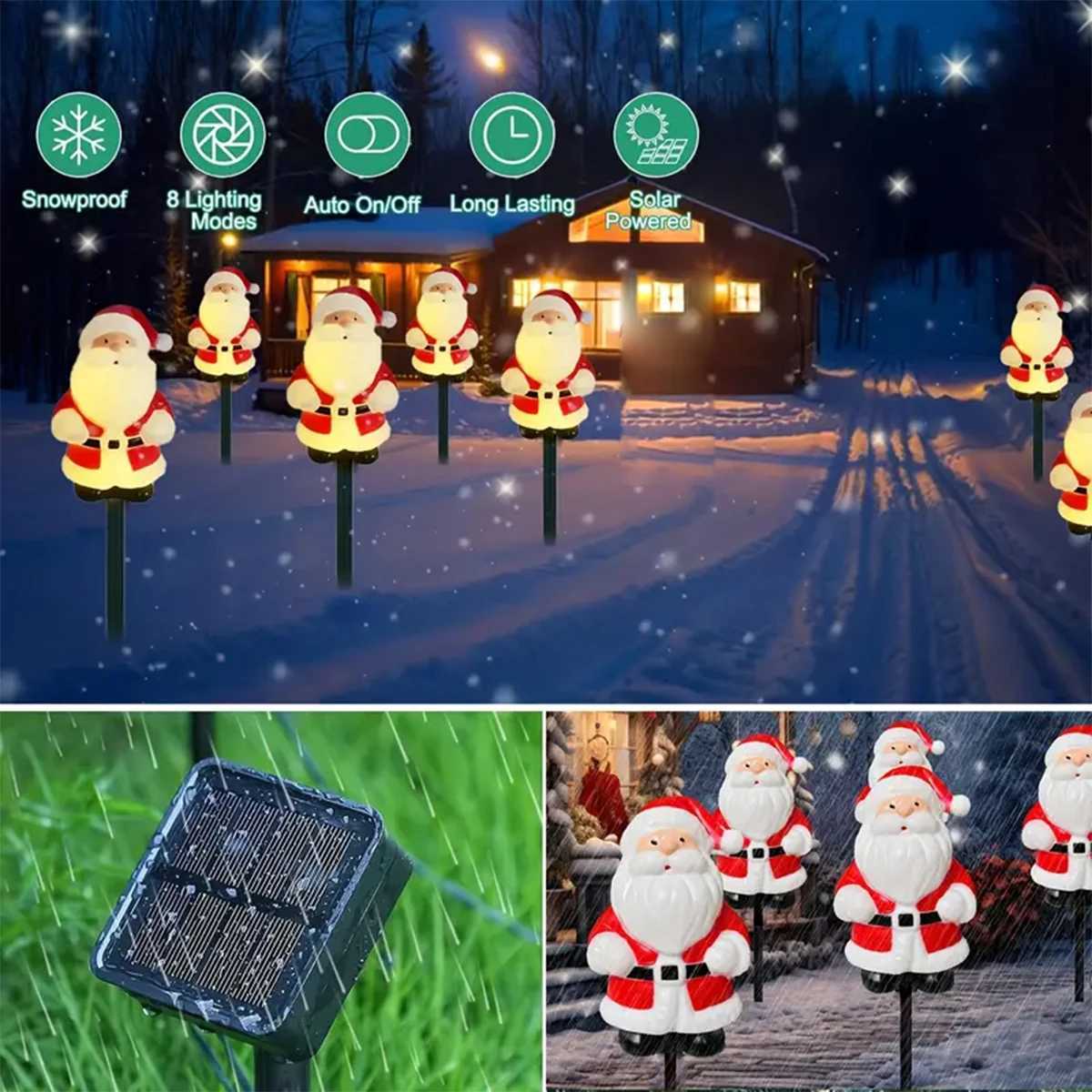 5Pcs/Set Christmas Santa Claus Pathway Lights Garden Stake Lights Solar Powered For Patio Camping Xmas Holiday Party Decoration M251113
