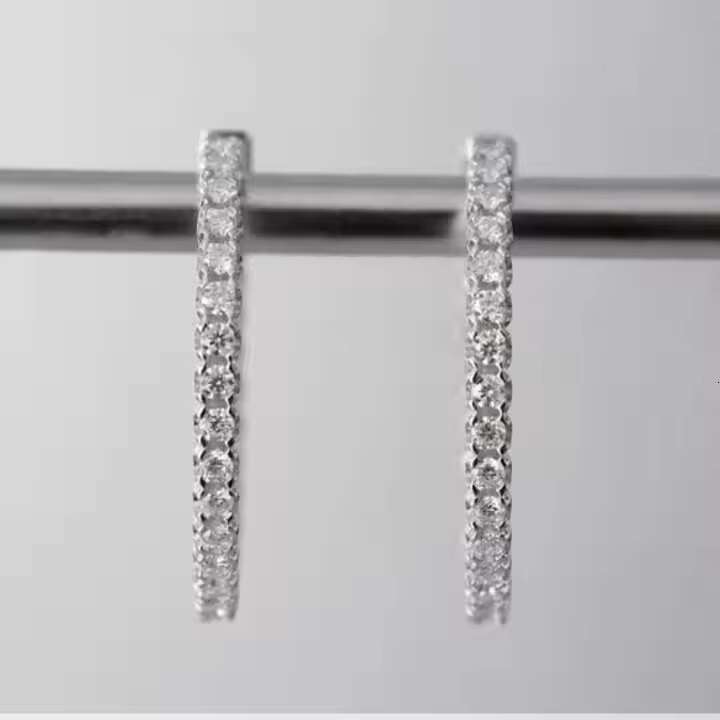 Best for Gift Gorgeous High-End 1.56ct Full Moissanite Hoop Earring Sterling Silver and Platinum Group Metal