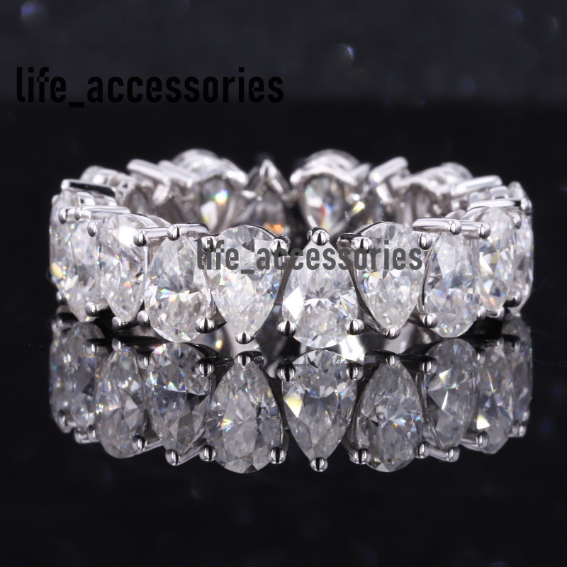 Starsgem Special Design 9k Solid White Gold with 3*5mm Pear Cut Moissanite Wedding Ring Band
