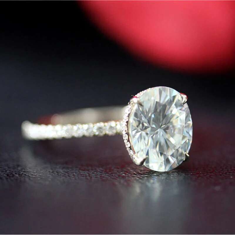 14K Gold 3ct 10*8mm DEF Color Oval Cut Moissanite Engagement Ring with 3/4 Eternity Accents For Women