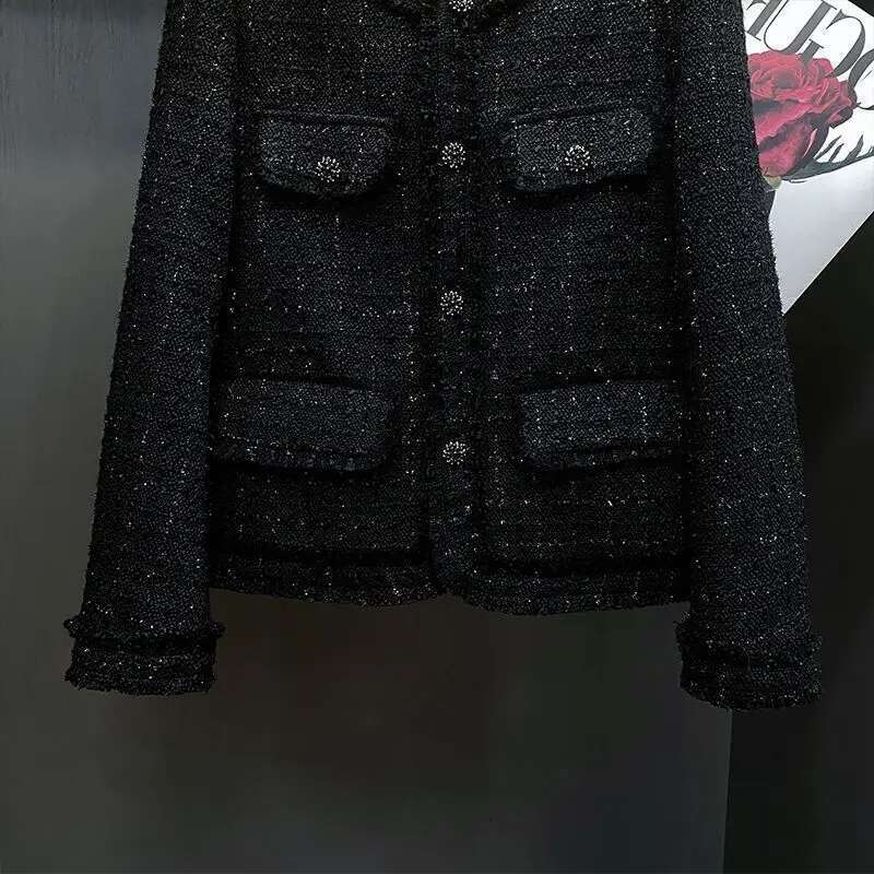 Designer Clothes 2024 Women Autumn Winter Elegant Short Tweed Coats Female Single Breasted Cropped Jackets Ladies Loose Casual Outerwear R837