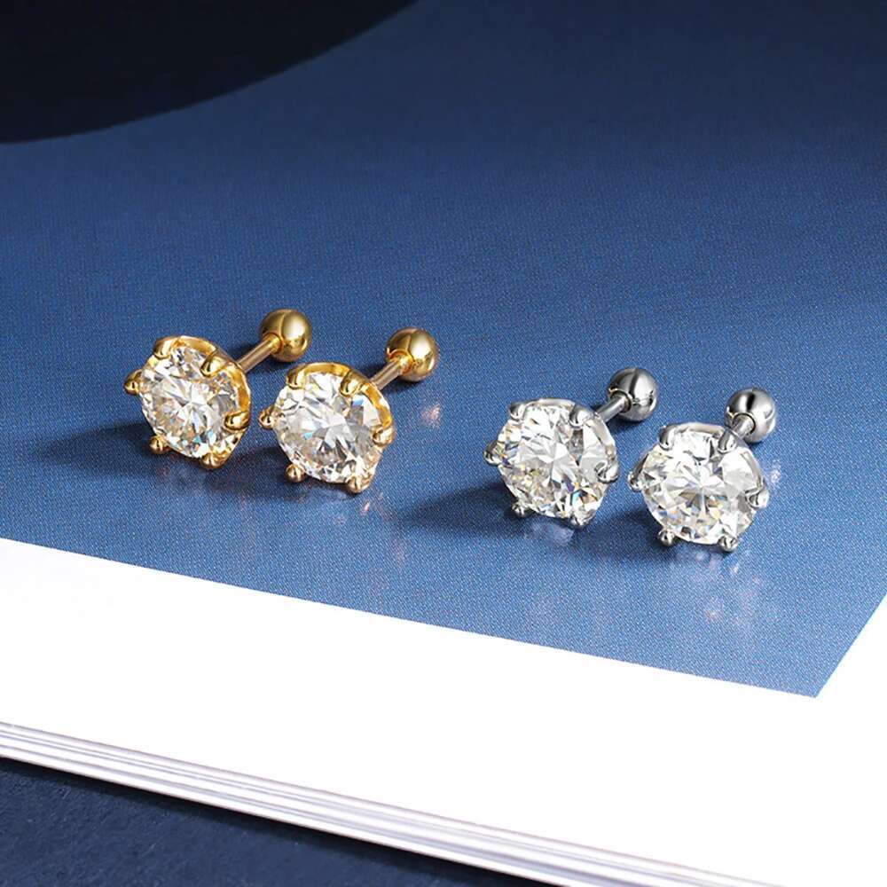 18K Gold Plated 0.2-2ct Moissanite Stud Earrings for Women Men S925 Silver 6 Claws Screw Ear Studs Fine Jewelry with Certificate