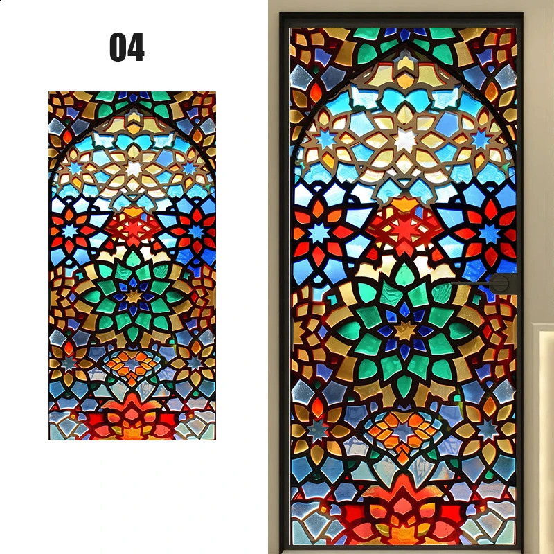 European style retro church stained glass film frosted privacy window film home decoration self-adhesive glass sticker 250411