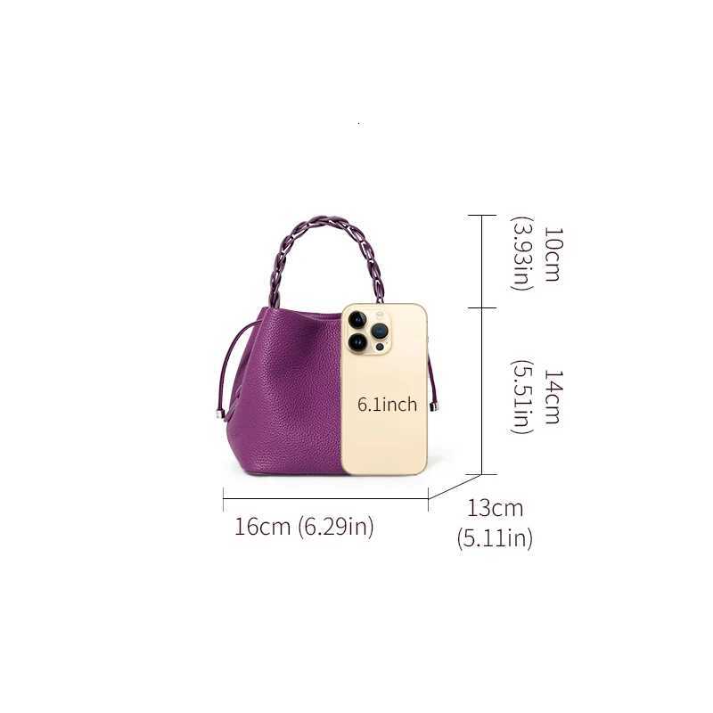 Genuine leather first-layer cowhide bucket bag for commuting single shoulder lychee pattern crossbody elegant hand carriedW251112