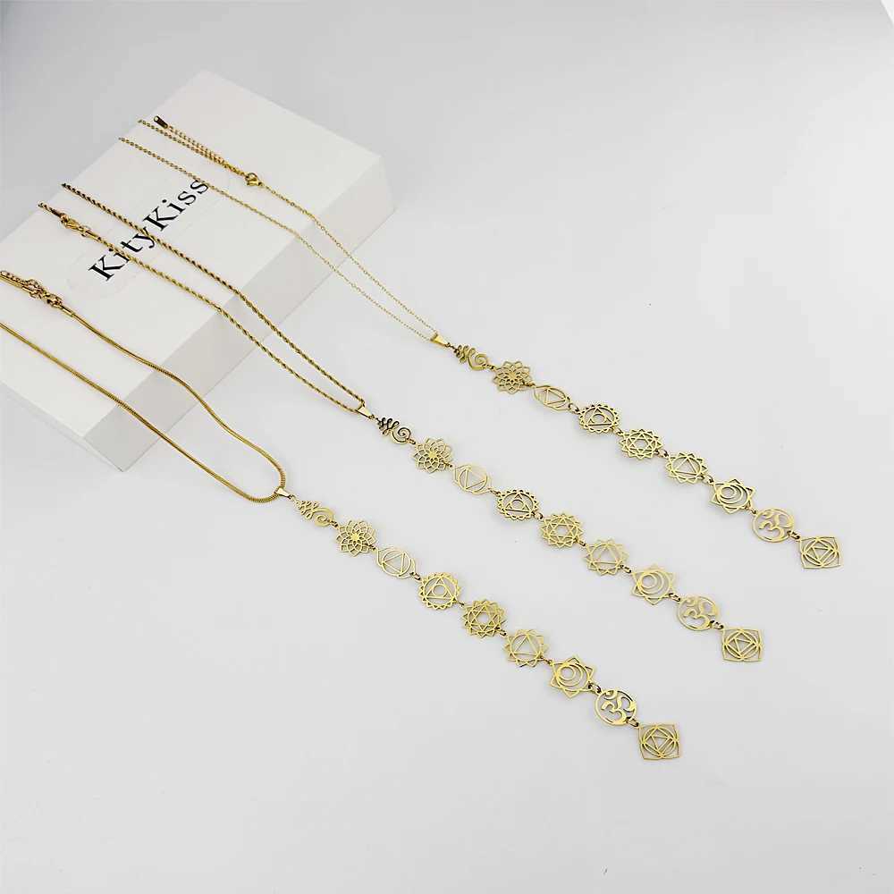 KityKiss 7 Chakra Yoga Necklace Hypoallergenic Gold Pendant for Meditation Boho Spiritual Gift Z250412