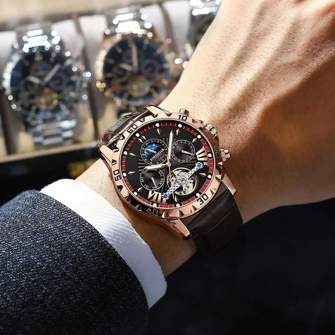 POEDAGAR Luxury Automatic Wristwatch Waterproof Luminous Date Week Leather Men Watch Tourbillon Mechanical Fashion Mens Watches L251113