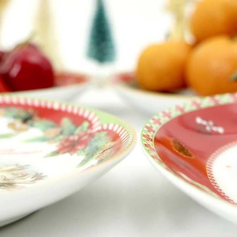 Christmas Christmas Ceramic Plates Round Cartoon Colored Glazed Plates Used To Hold Fruit Candy Dessert Plates For Christmas Gifts Y251113