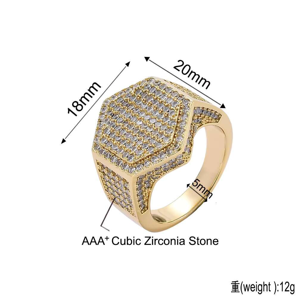 BES Hip Hop Style Men Rings Copper Ring Iced Out Bling Pave Cubic Zirconia Geometry Ring Charms