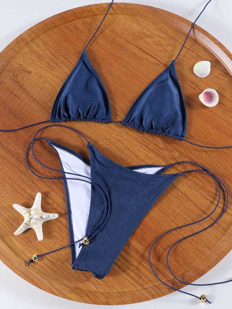 Rinabe Blue Two-Piece Suit Womens Swimsuit Push Up Solid Bikini Set Beachwear Low Waist Bathing Suits Female Swim SuitsW251113