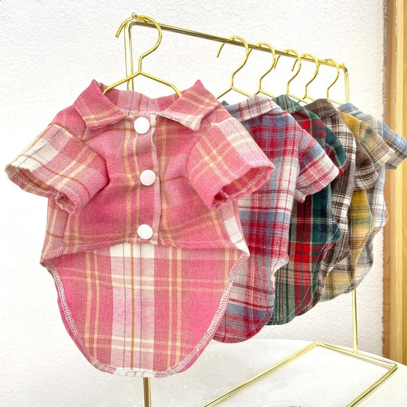 Classic Dog T-Shirt with D-Ring Fashion Dog Clothes Spring Puppy Coat Cute Plaid Cat Shirt Pet Costumes Bichon Frise Dog Apparel 250407