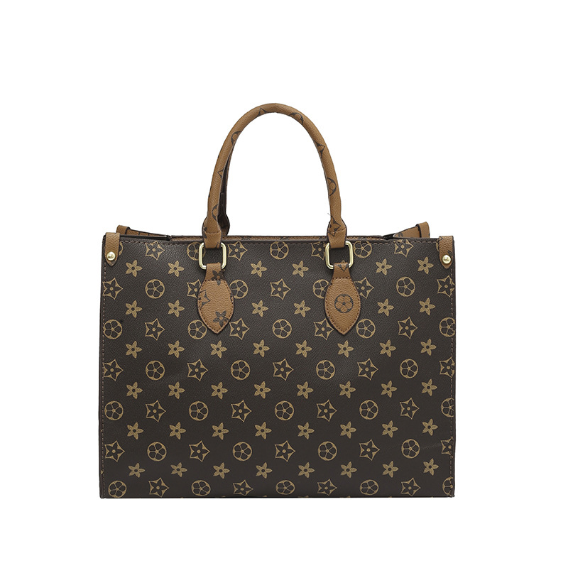 Free shipping, retro and fashionable, versatile, old floral commuting pattern texture, large capacity tote bag, soft leather crossbody single-shoulder