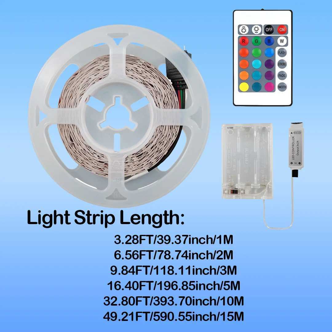 1PC 5V LED Strip Lights with 24-Key IR Control and Battery BoxCuttableSuitable for BedroomTVHalloween and Christmas Party W251112