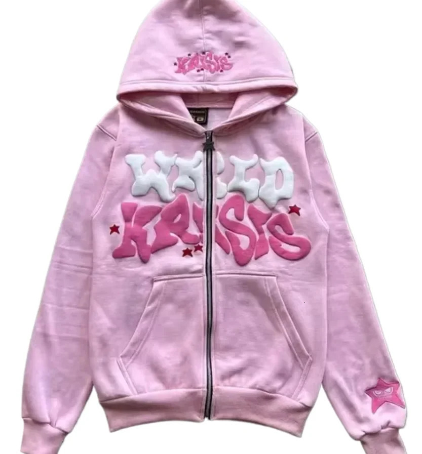 Zipper hooded sweatshirt with retro American letters and stars suitable for men and women jacket autumn d winter cardigan 251113