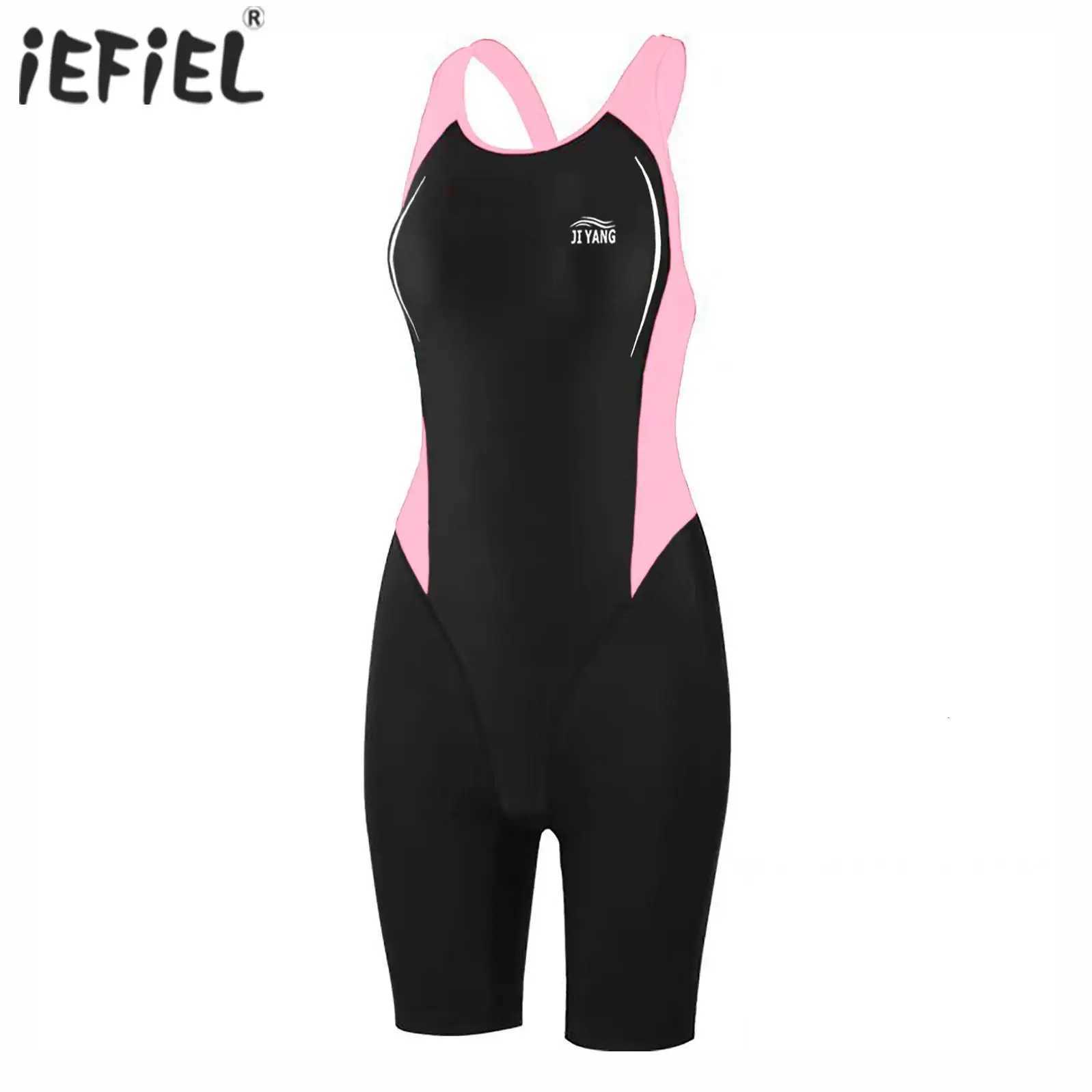 Womens Swim Leotard One Piece Athletic Swimsuit Scoop Neck Sleeveless Open Back Swimwear Diving Wetsuit Surfing Bathing SuitW251113