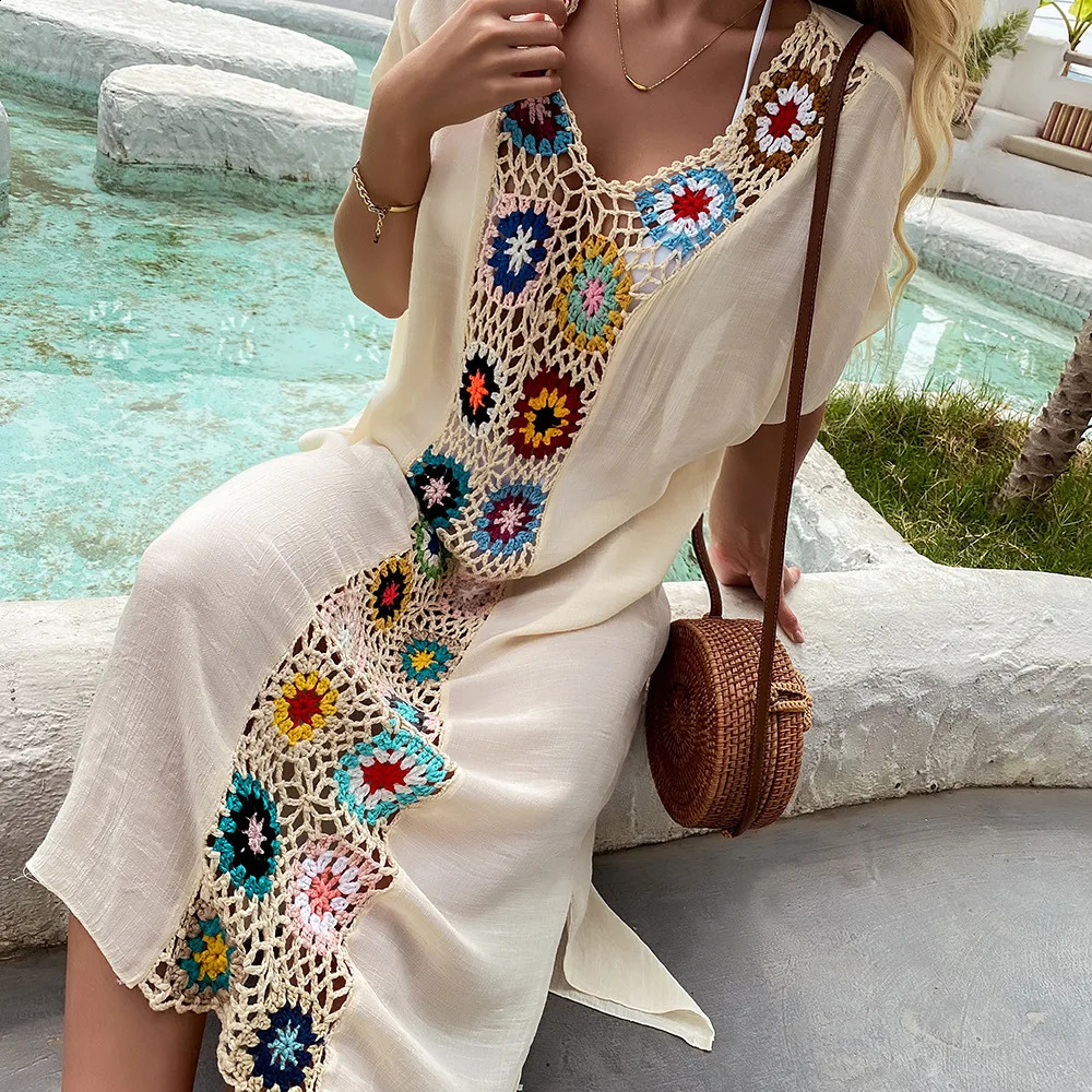 CROCHET BIKINI Women Beach Dress Cover-Ups Swimsuit Beachwear Bathing Suit Swim Cape For Woman Summer Tunic Saida Praia 250409