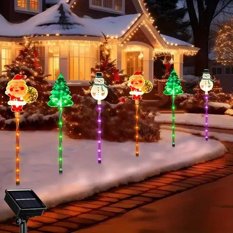 6PCS Solar Powered Christmas Stake Lights Solar Christmas Decor LED Lights Outdoor Waterproof Garden Walkway Holiday 870 M251113