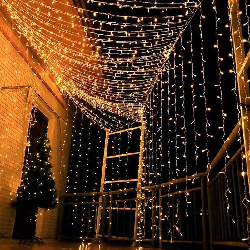 LED Curtain Lights Christmas Decoration 2023 3x3 6x3 9x3 LED Festoon Outdoor String Lights Aesthetic Room Decor New Year Wedding M251113